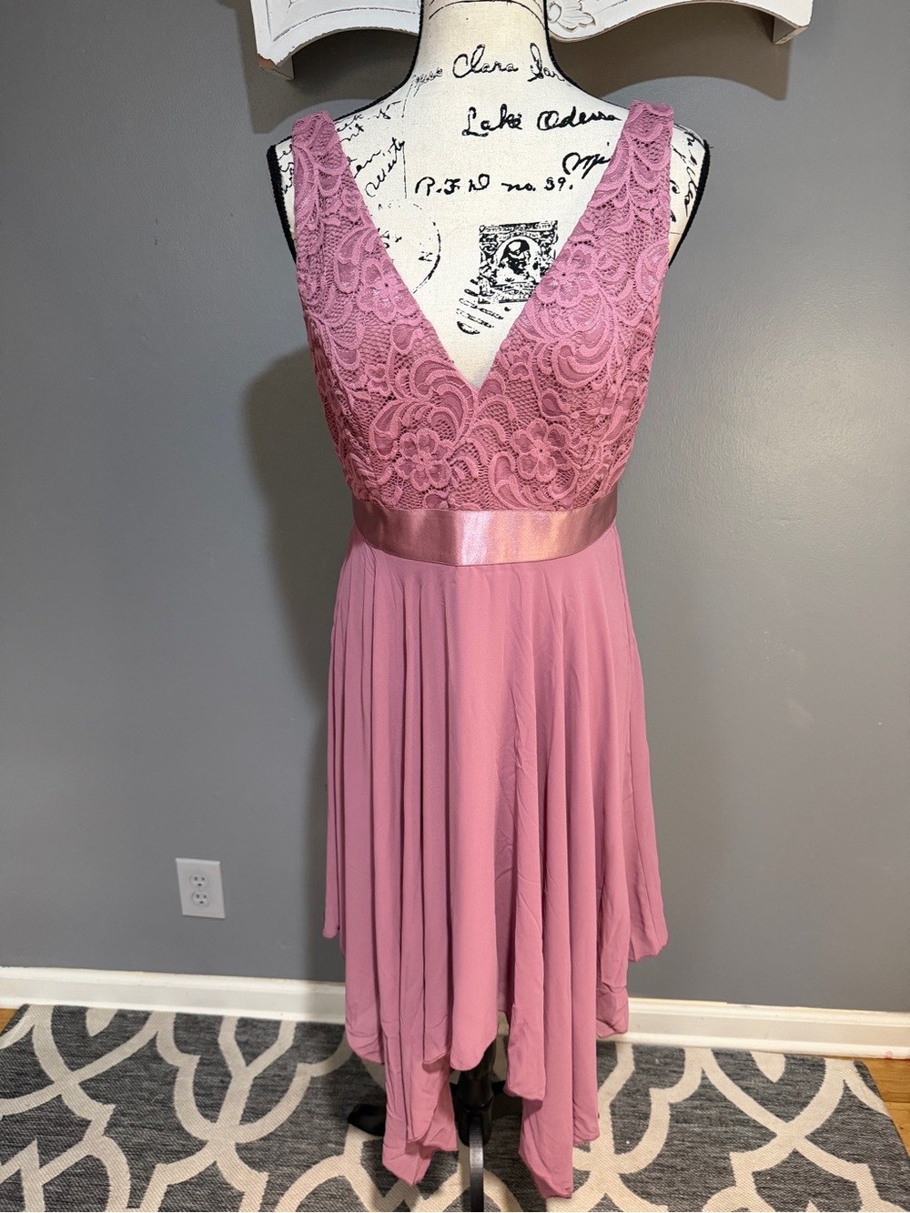 Ever Pretty Mauve Lace Bodice Satin-Waist Chiffon Dress Juniors xxl